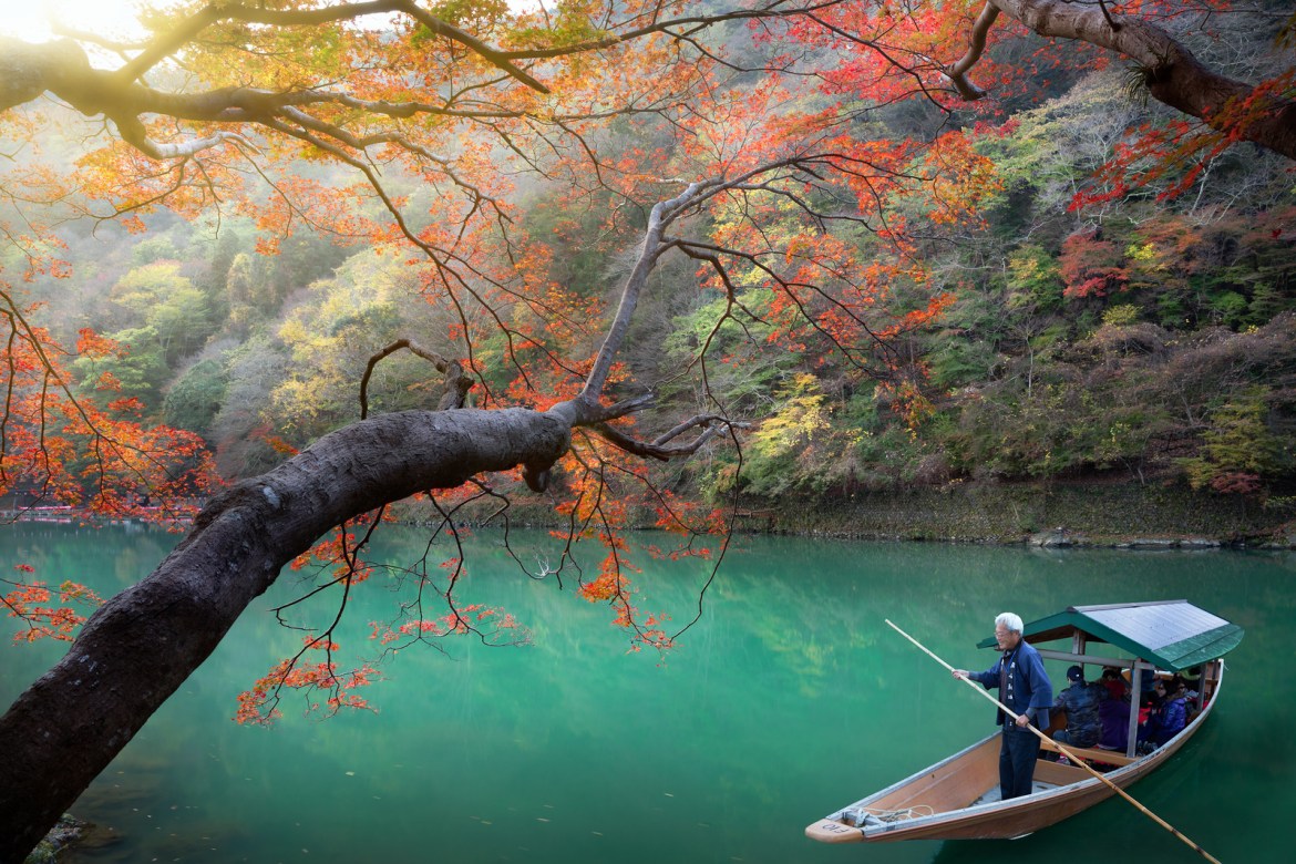 Hozu River in the Arashiyama district of Kyoto, Japan