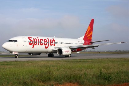 A cinematic photo of one of SpiceJet's aircrafts