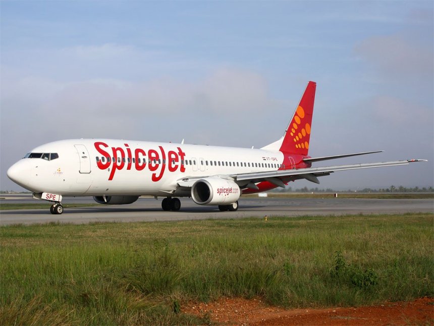 A cinematic photo of one of SpiceJet's aircrafts