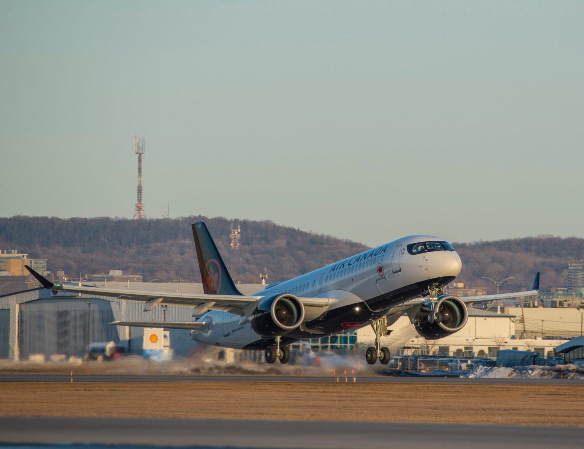 Airbus A220 taking off 