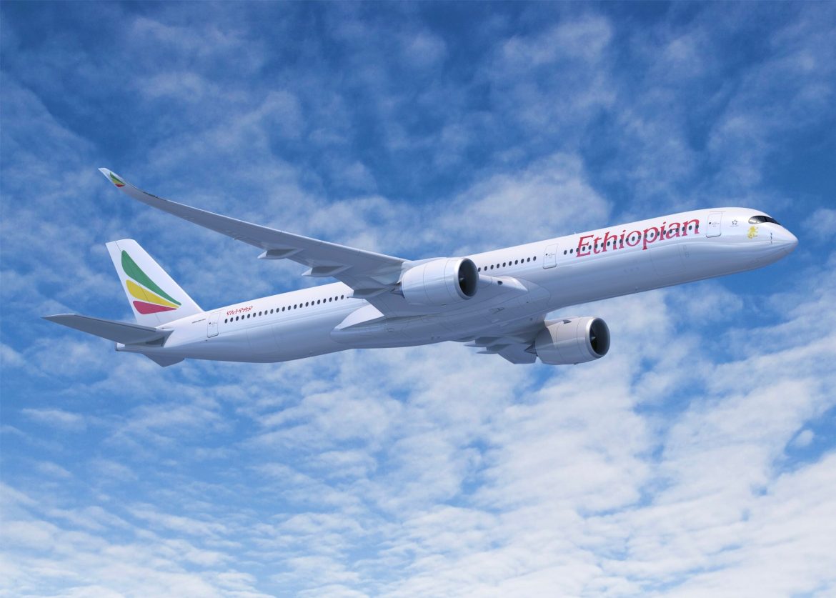 Ethiopian Airlines branded A350-1000 flies in the sky