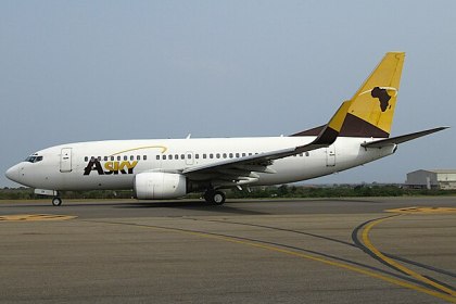 The image of Boeing 737-700 of ASKY Airlines at Kotoka International Airport.