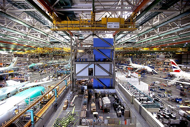 Photo of the inside of a Boeing factory