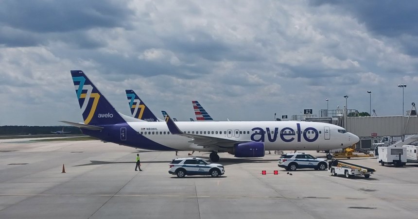 Avelo Airlines plane on the runway