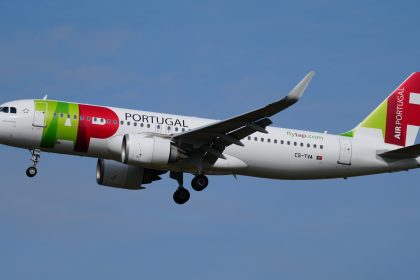 TAP Air Portugal Air Bus A320 flying in the sky