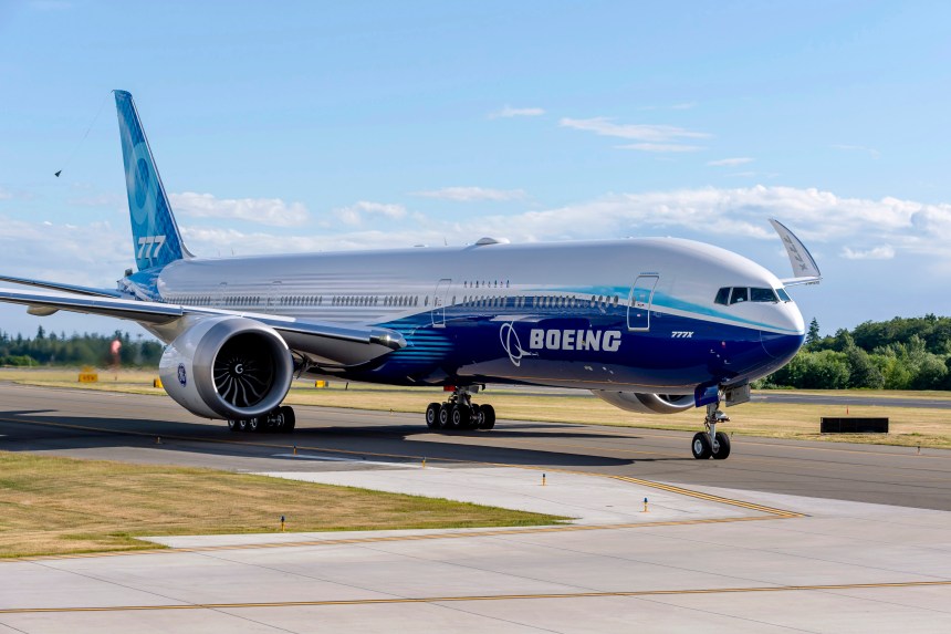 An image of Boeing's Newest 777X on a taxi test.