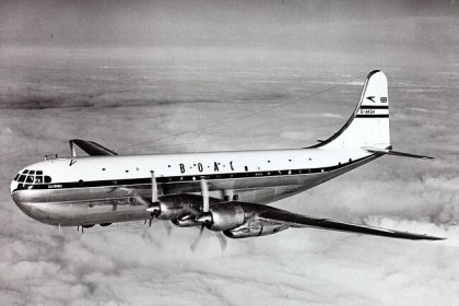 Boeing 377 Starcruiser in flight.