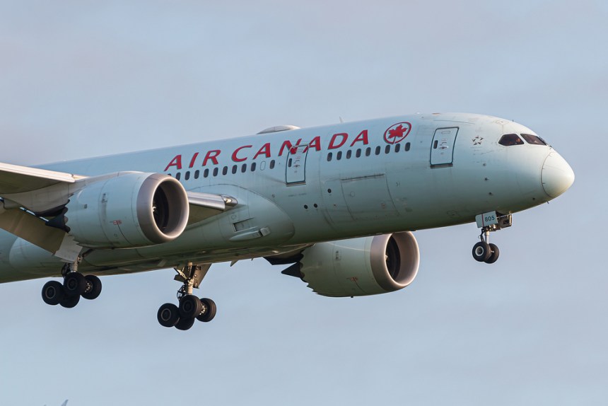 London, UK - May 29, 2023: Boeing 787 dreamliner Air Canada approaching to London Heathrow airport.