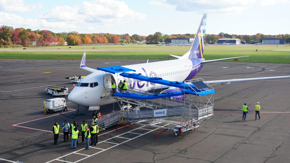 avelo airlines plane set up