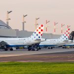 A pocture of a fleet of airplanes of the national carrier of Croatia, Coratia Airlines