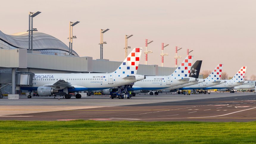 A pocture of a fleet of airplanes of the national carrier of Croatia, Coratia Airlines