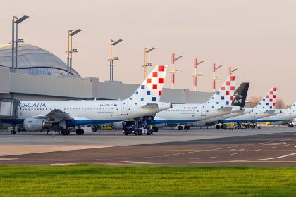 A pocture of a fleet of airplanes of the national carrier of Croatia, Coratia Airlines