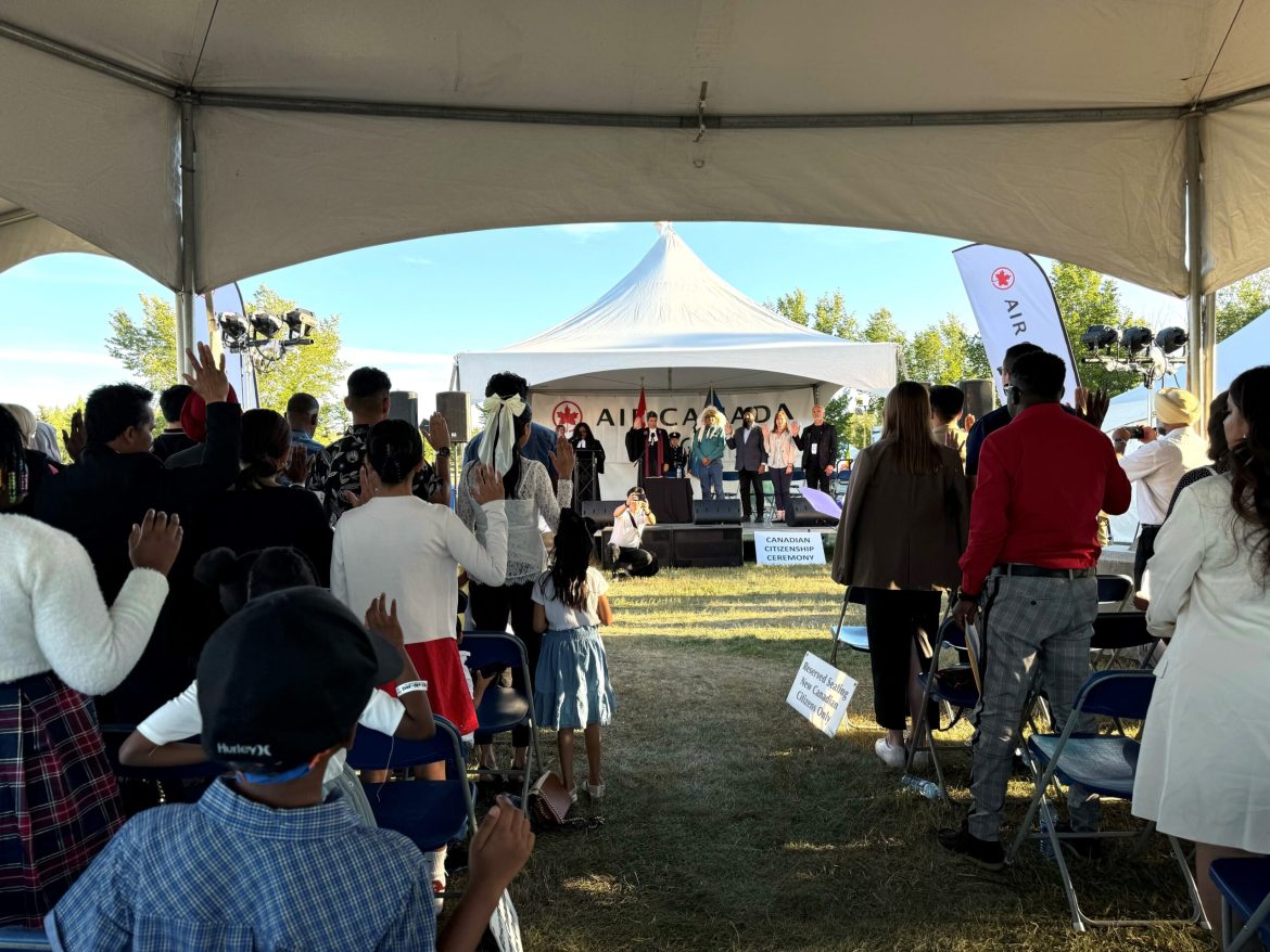 Air Canada and new citizens at the Calgary Global Fest Cetizenship ceremony 