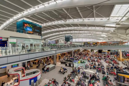 Showing inside of Heathrow Airpot