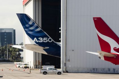 An Airbus A350-1000 in Hangar 96, Sydney Airport, for the announcement of Project Sunrise. The launch of the highly anticipated direct-flights from Sydney promise to increase global connectivity