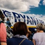 A Ryanair plane during boarding