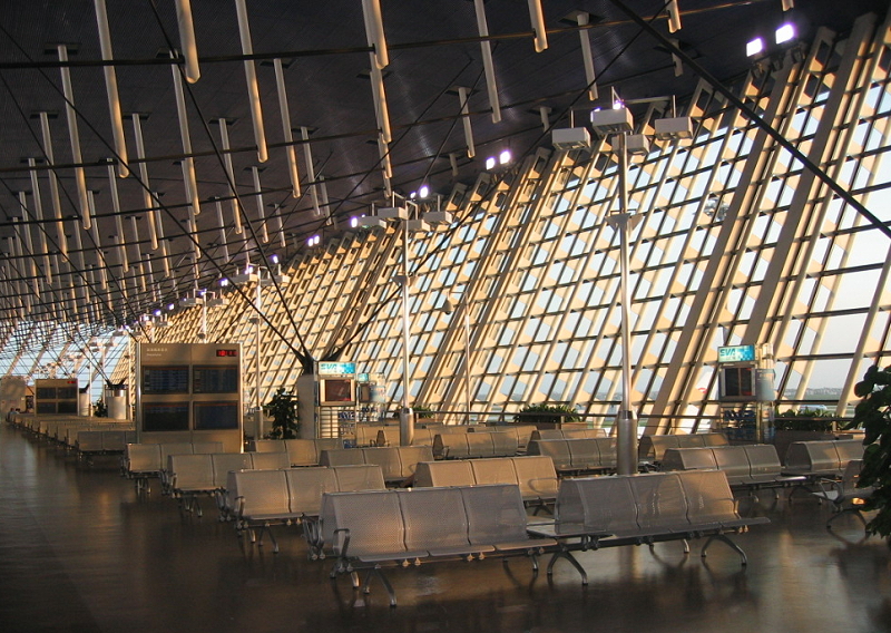 An interior shot of Shanghai Pudong International Airport