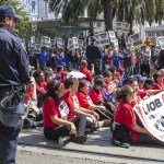 The image of a labour day protest.