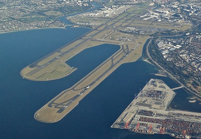 The image of view from above on Sydney Kingsford Smith Airport.