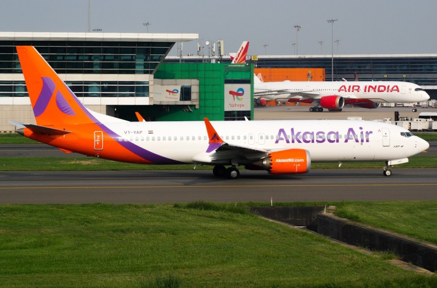 The Akasa Air Boeing 737 seen on the tarmac