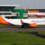 The Akasa Air Boeing 737 seen on the tarmac