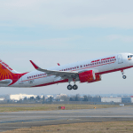 The AIr India narrowbody Airbus A320neo takes off